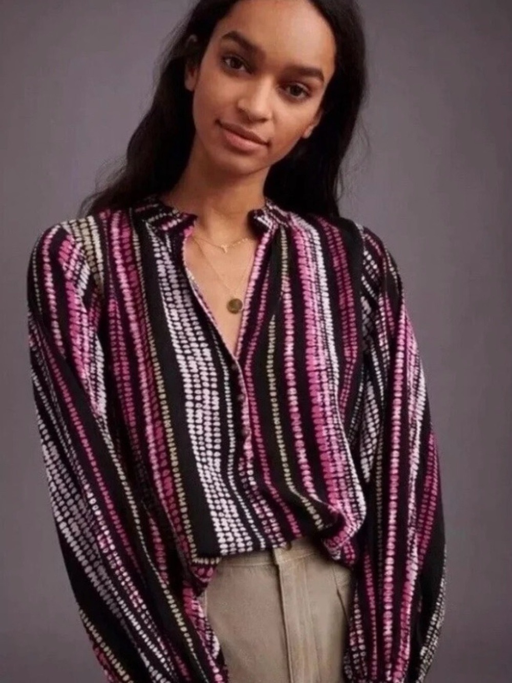 Maeve Anthropologie Colette Peasant Women’s Blouse Abstract Dot Stripe Print M